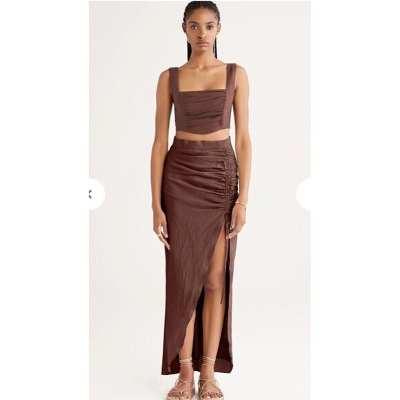 NWT Rumer Bodhi Trendy Maxi Adjustable Tie Skirt Cocoa Brown Size XS MSRP $279 - Picture 1 of 13